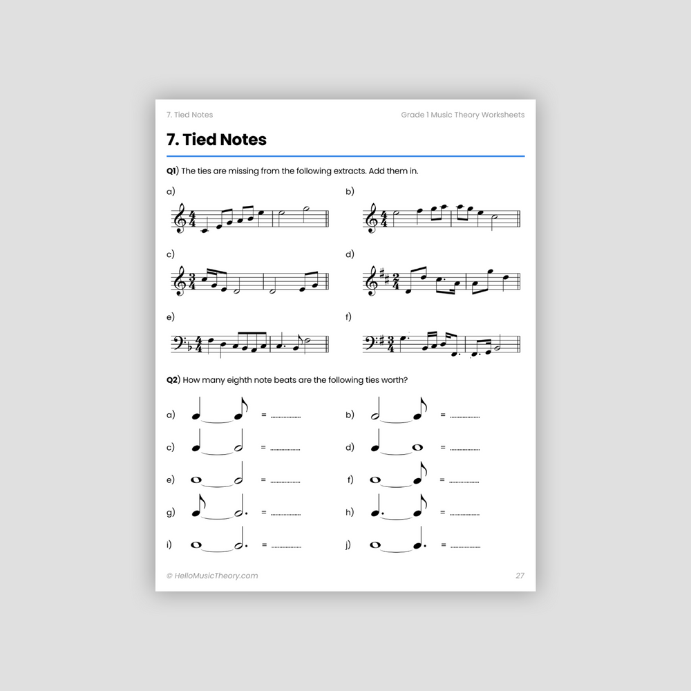 Grade 1 Music Theory Worksheets Pack