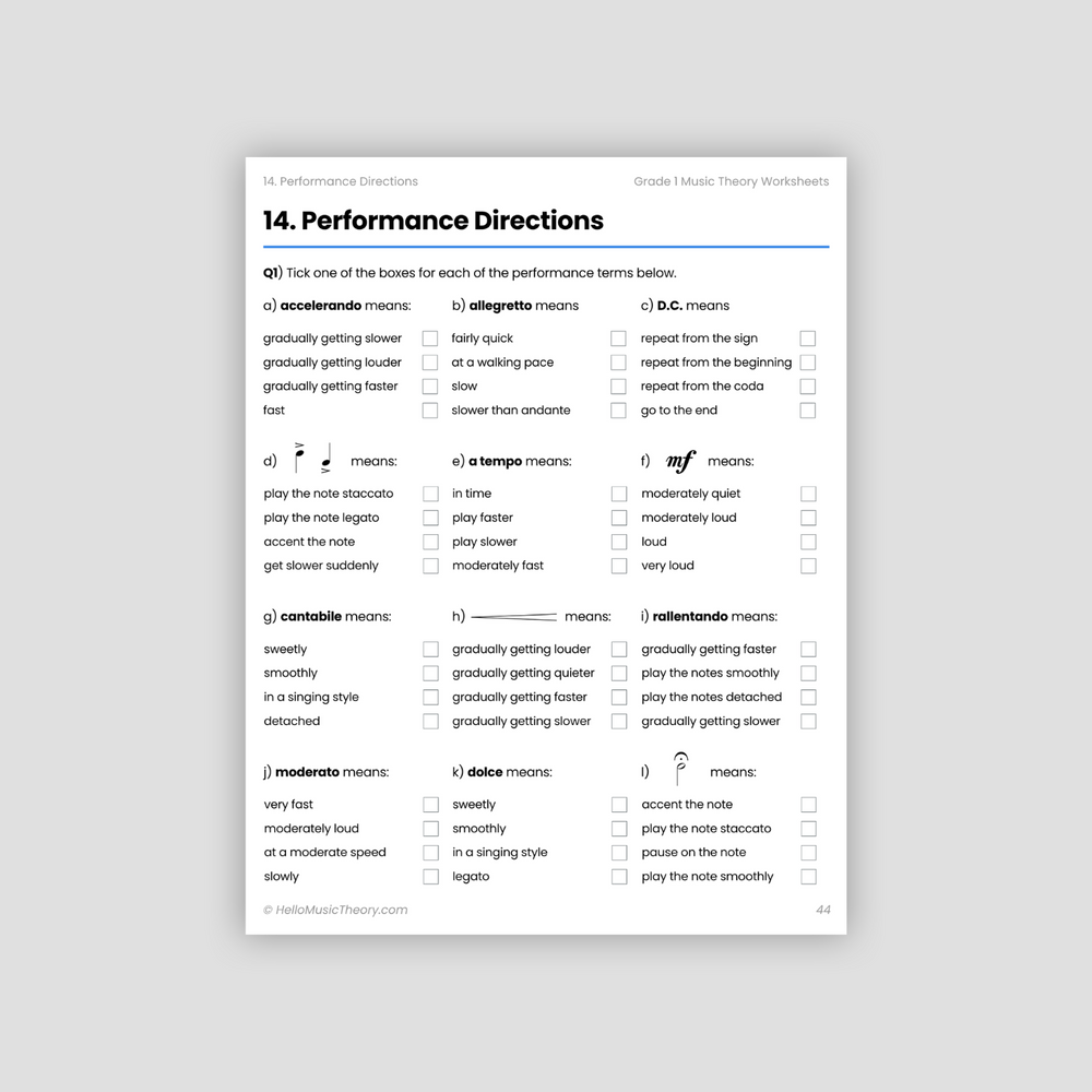 Grade 1 Music Theory Worksheets Pack